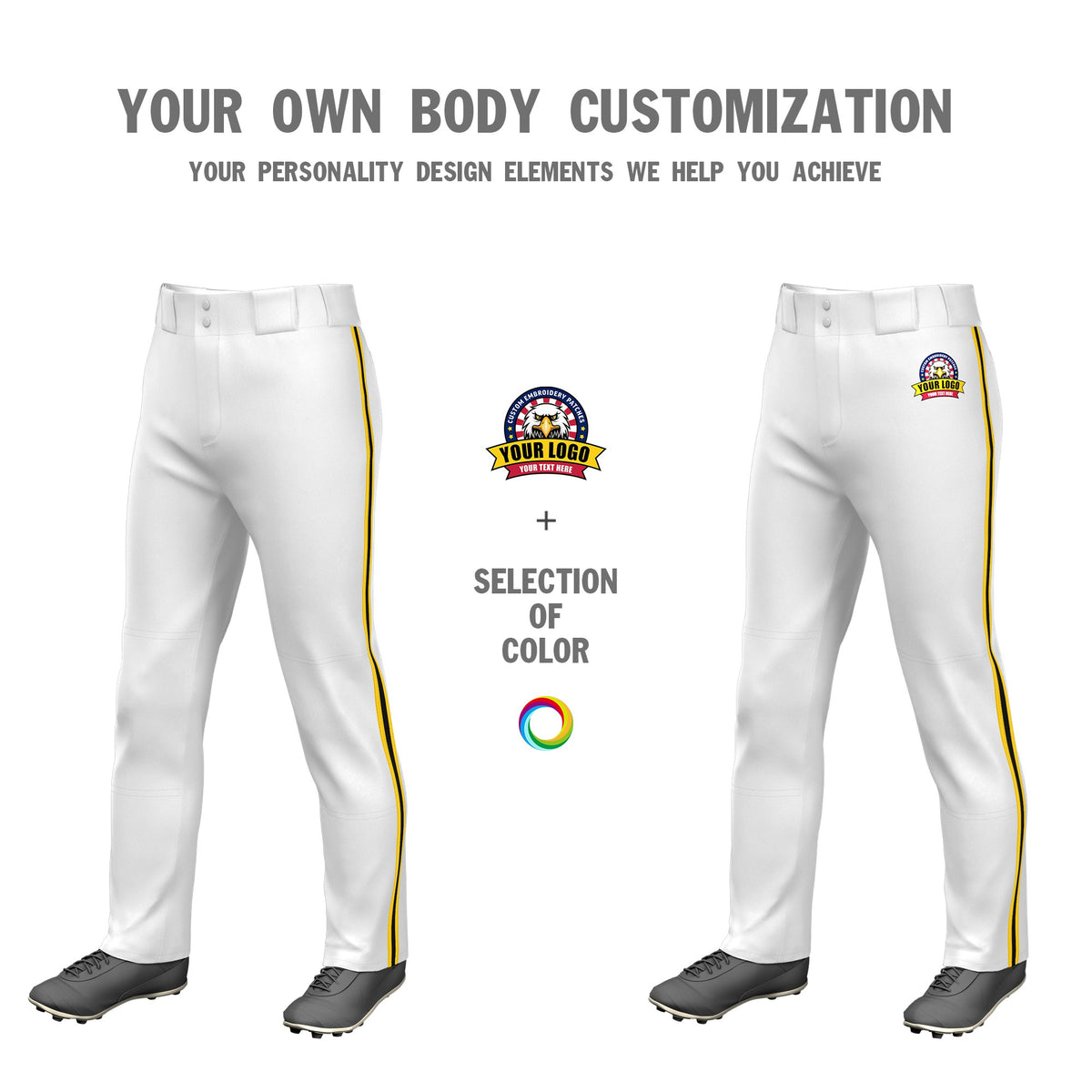 Custom White Gold01-Black-Gold01 Classic Fit Stretch Practice Loose-fit Baseball Pants