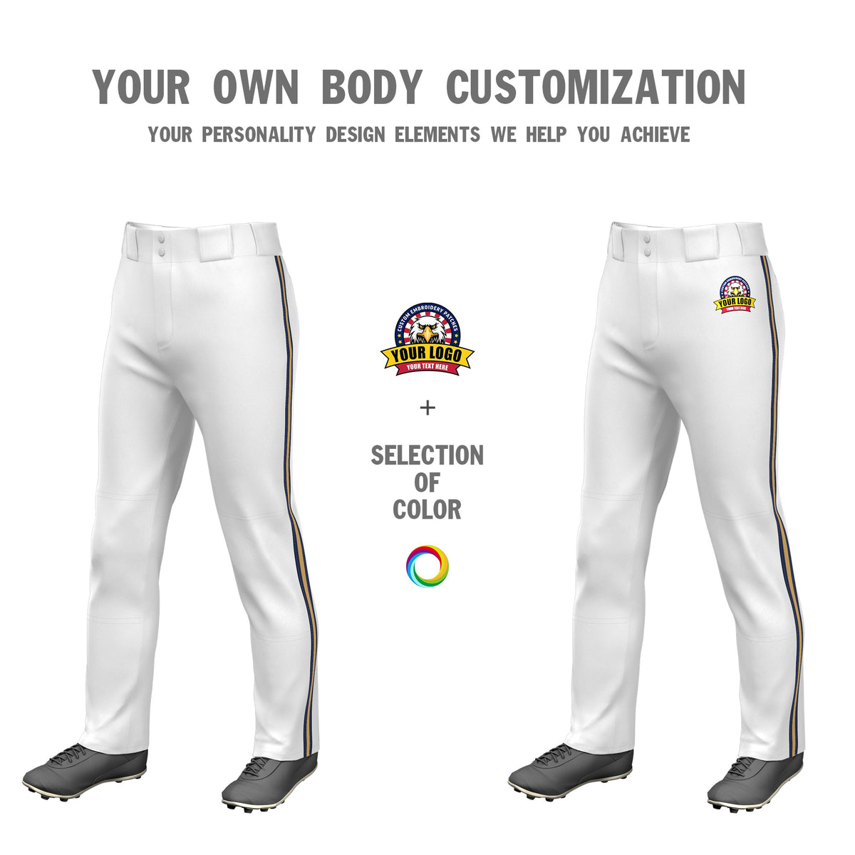 Custom White Navy-Gold-Navy Classic Fit Stretch Practice Loose-fit Baseball Pants