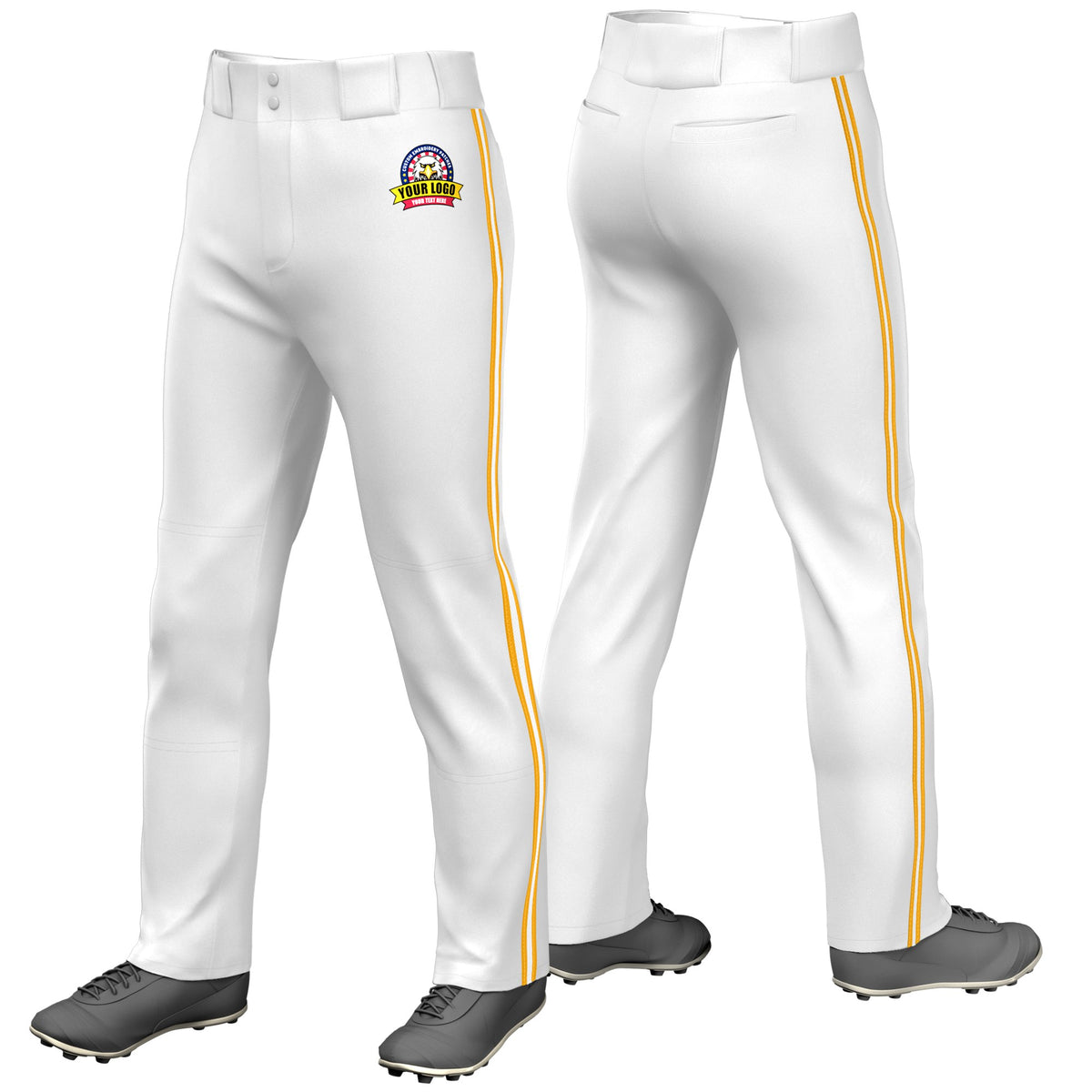 Custom White Yellow-White-Yellow Classic Fit Stretch Practice Loose-fit Baseball Pants