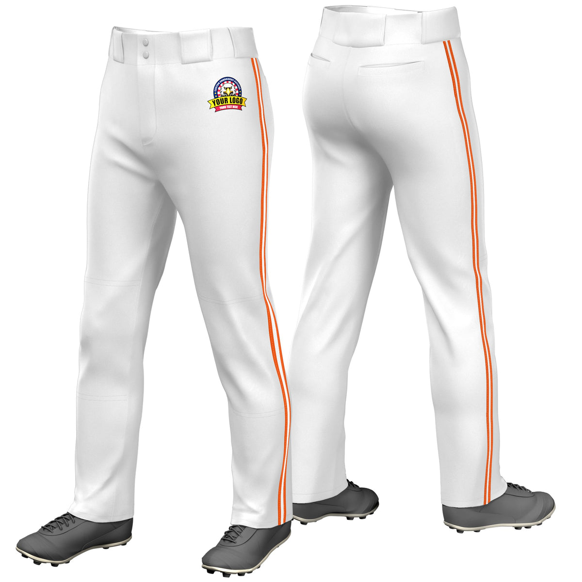 Custom White Orange-White-Orange Classic Fit Stretch Practice Loose-fit Baseball Pants