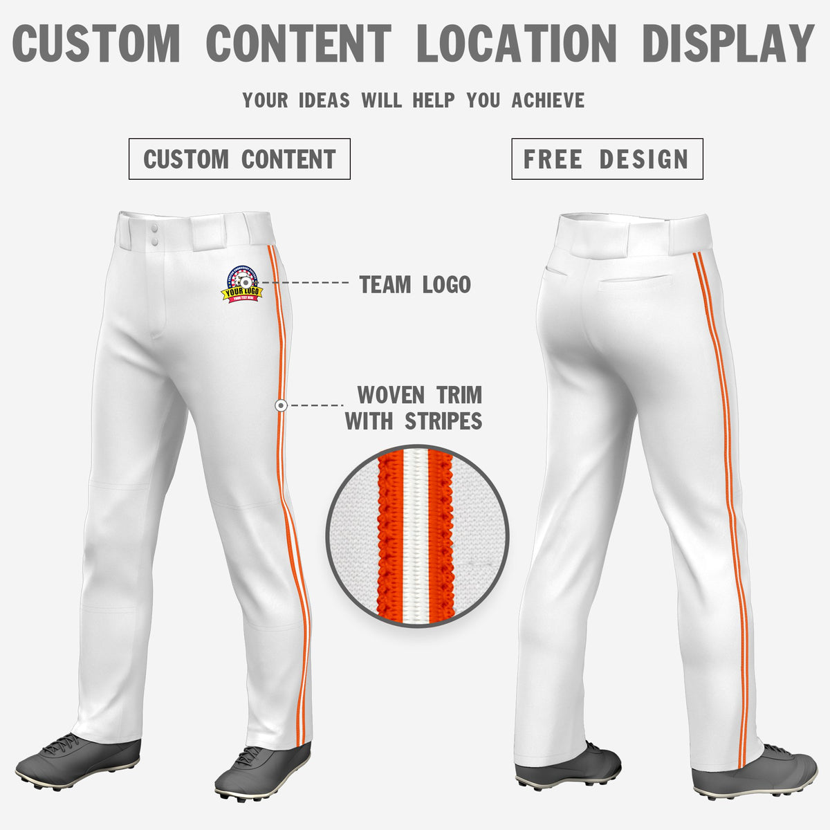 Custom White Orange-White-Orange Classic Fit Stretch Practice Loose-fit Baseball Pants