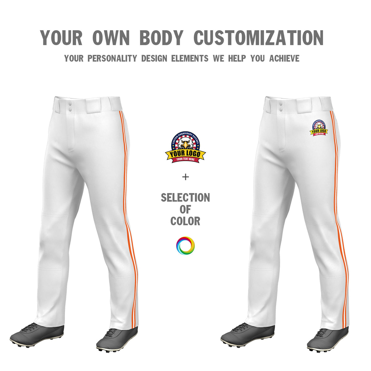 Custom White Orange-White-Orange Classic Fit Stretch Practice Loose-fit Baseball Pants