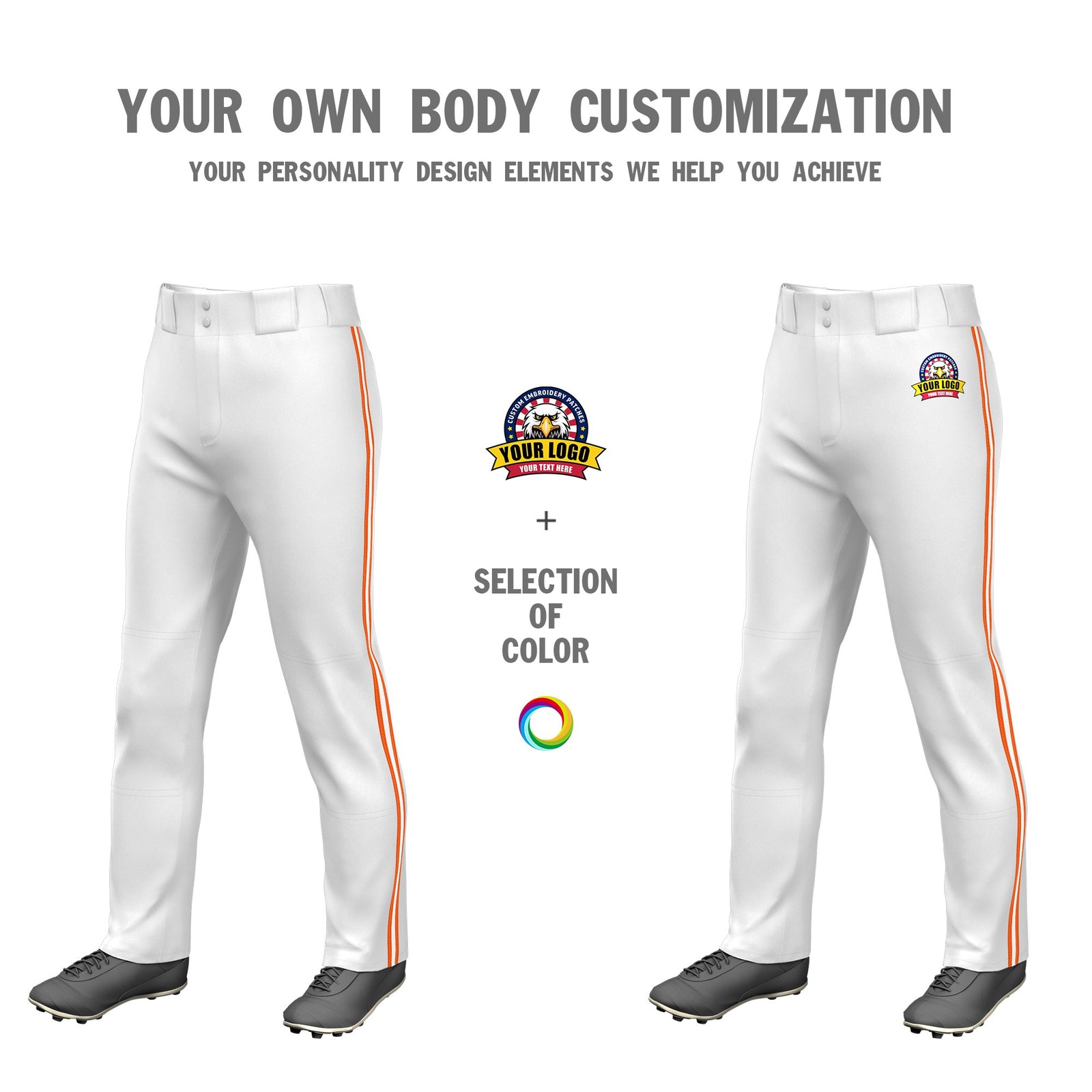Custom White Orange-White-Orange Classic Fit Stretch Practice Loose-fit Baseball Pants