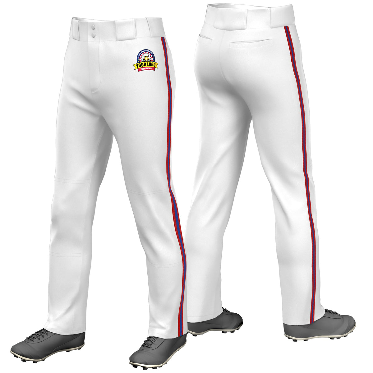 Custom White Red-Royal Blue-Red Classic Fit Stretch Practice Loose-fit Baseball Pants