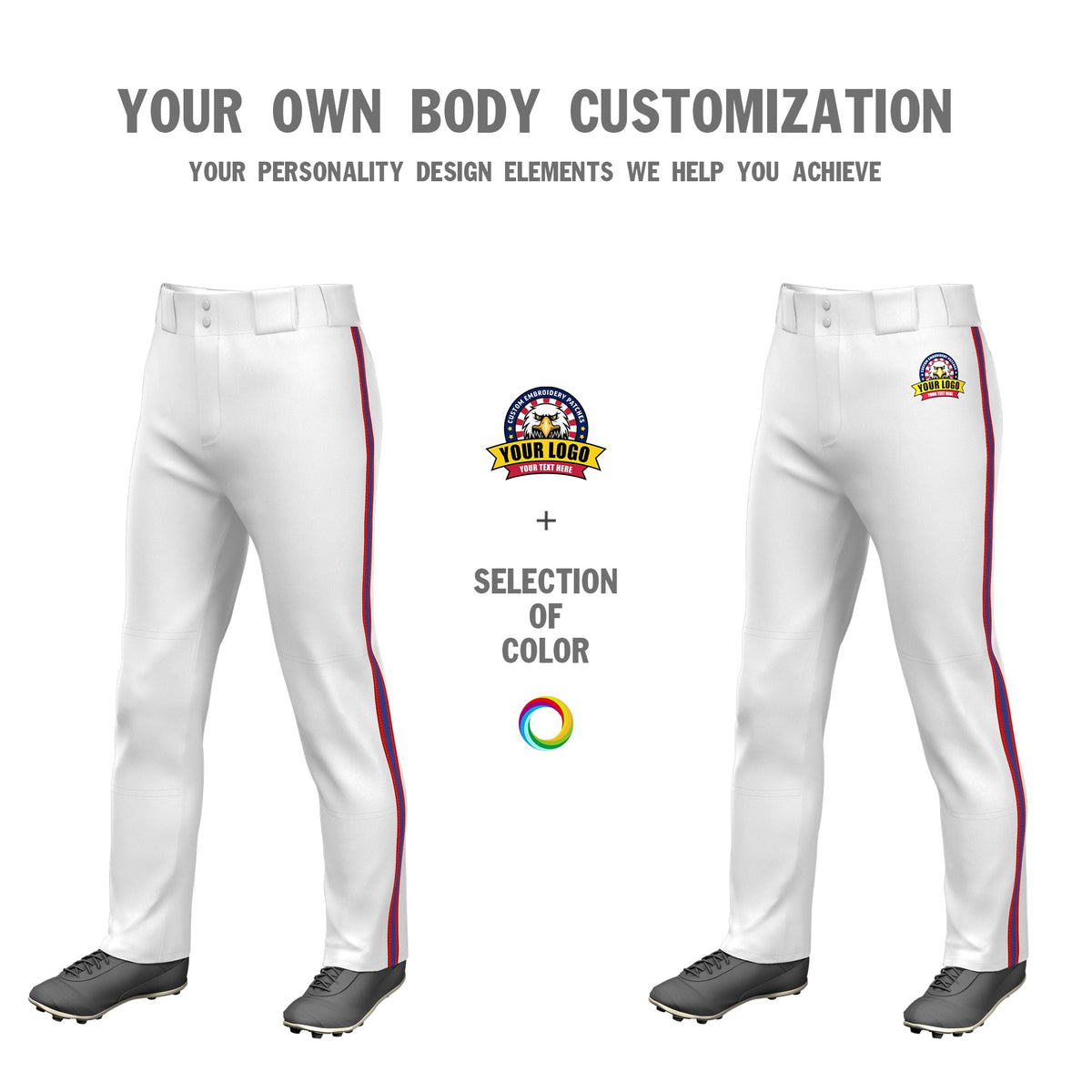 Custom White Red-Royal Blue-Red Classic Fit Stretch Practice Loose-fit Baseball Pants