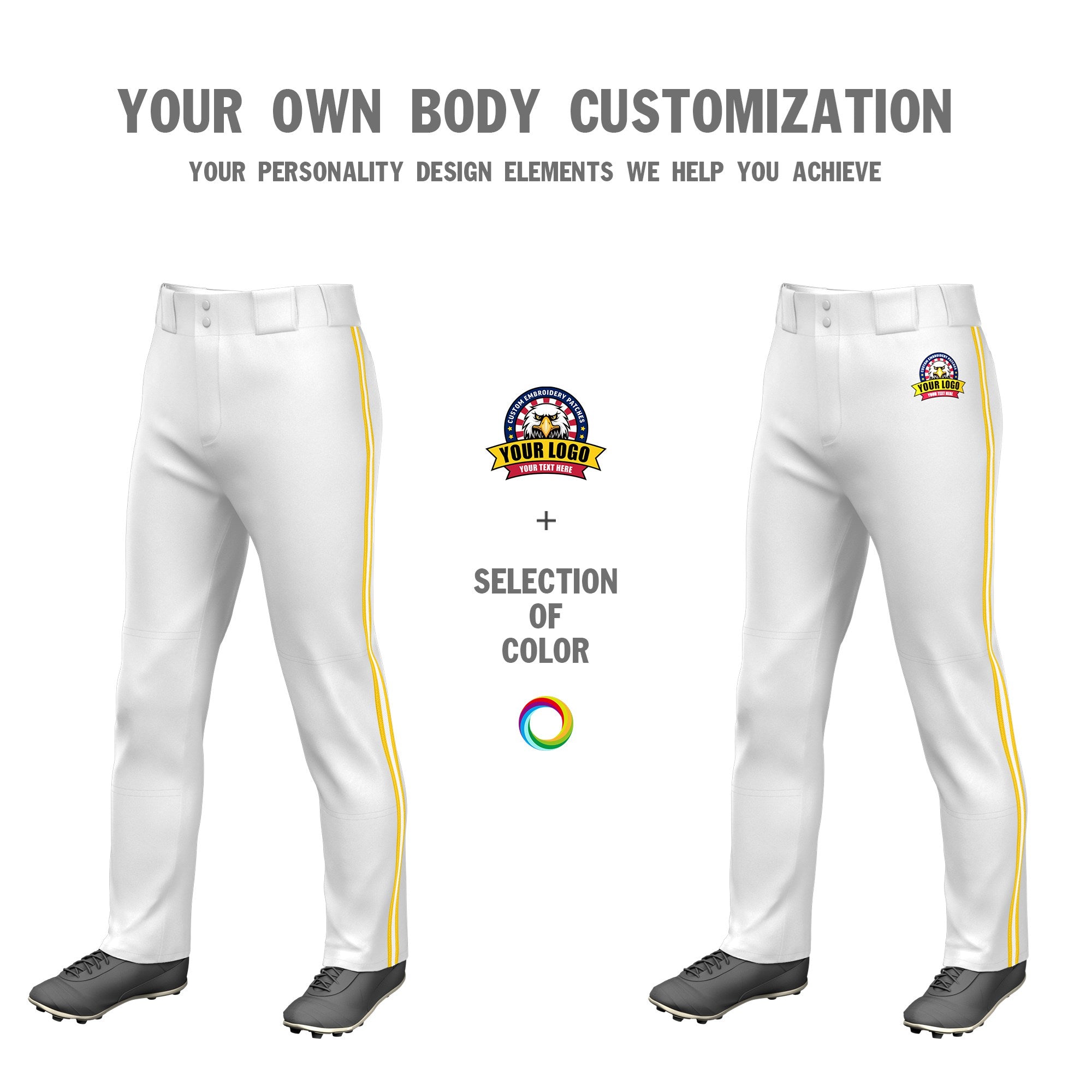 Custom White Gold01-White-Gold01 Classic Fit Stretch Practice Loose-fit Baseball Pants