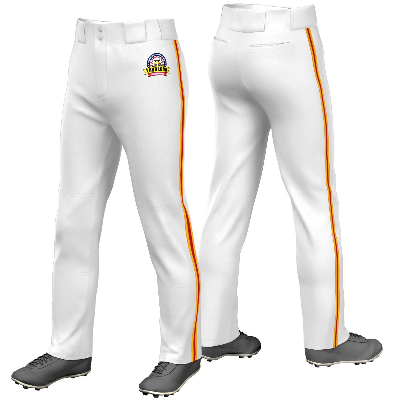 Custom White Yellow-Red-Yellow Classic Fit Stretch Practice Loose-fit Baseball Pants