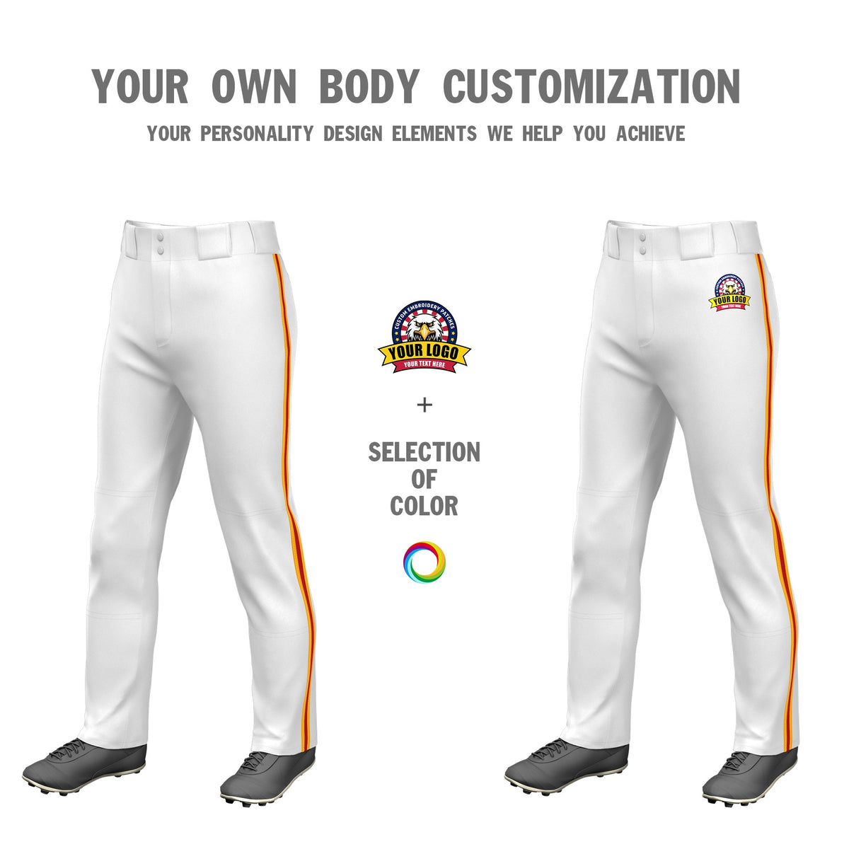 Custom White Yellow-Red-Yellow Classic Fit Stretch Practice Loose-fit Baseball Pants