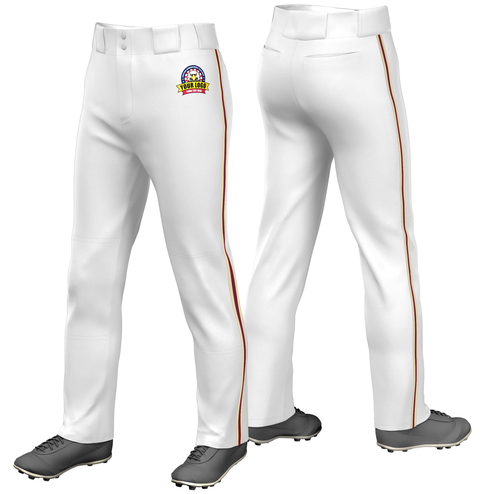 Custom White Khaki-Crimson-Khaki Classic Fit Stretch Practice Loose-fit Baseball Pants