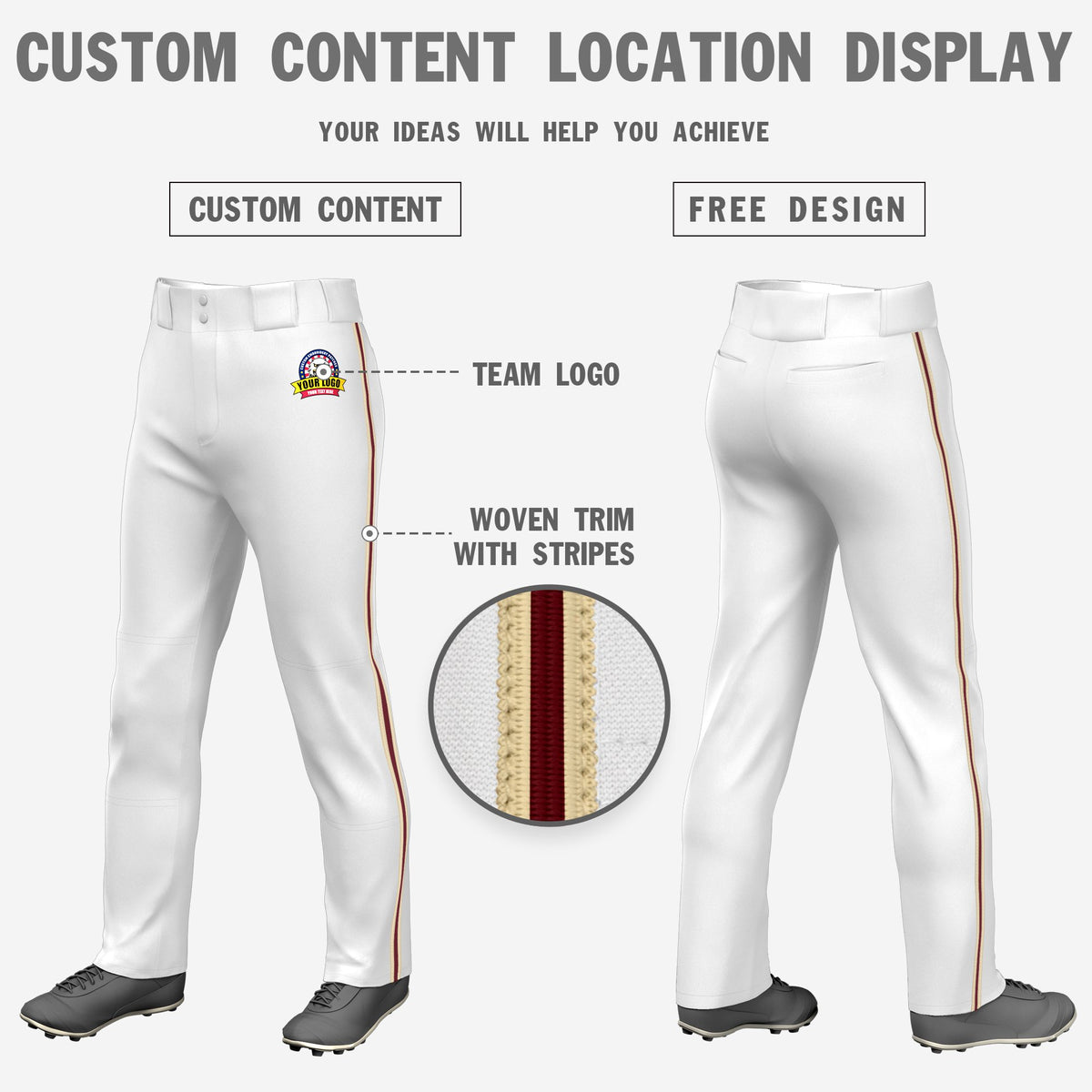 Custom White Khaki-Crimson-Khaki Classic Fit Stretch Practice Loose-fit Baseball Pants