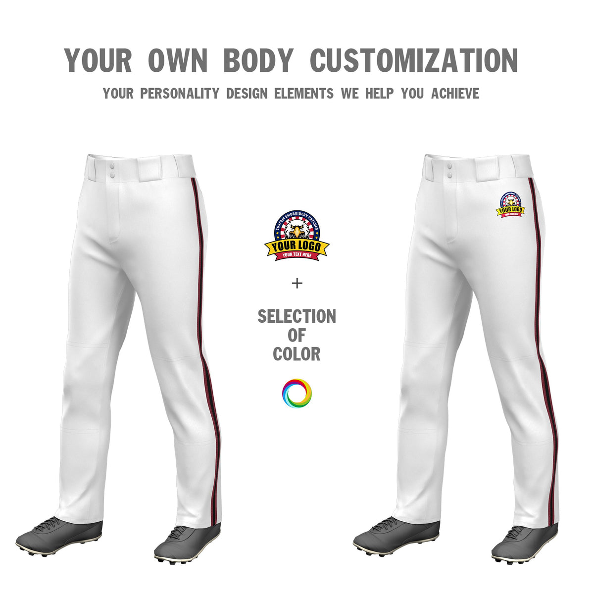 Custom White Crimson-Black-Crimson Classic Fit Stretch Practice Loose-fit Baseball Pants
