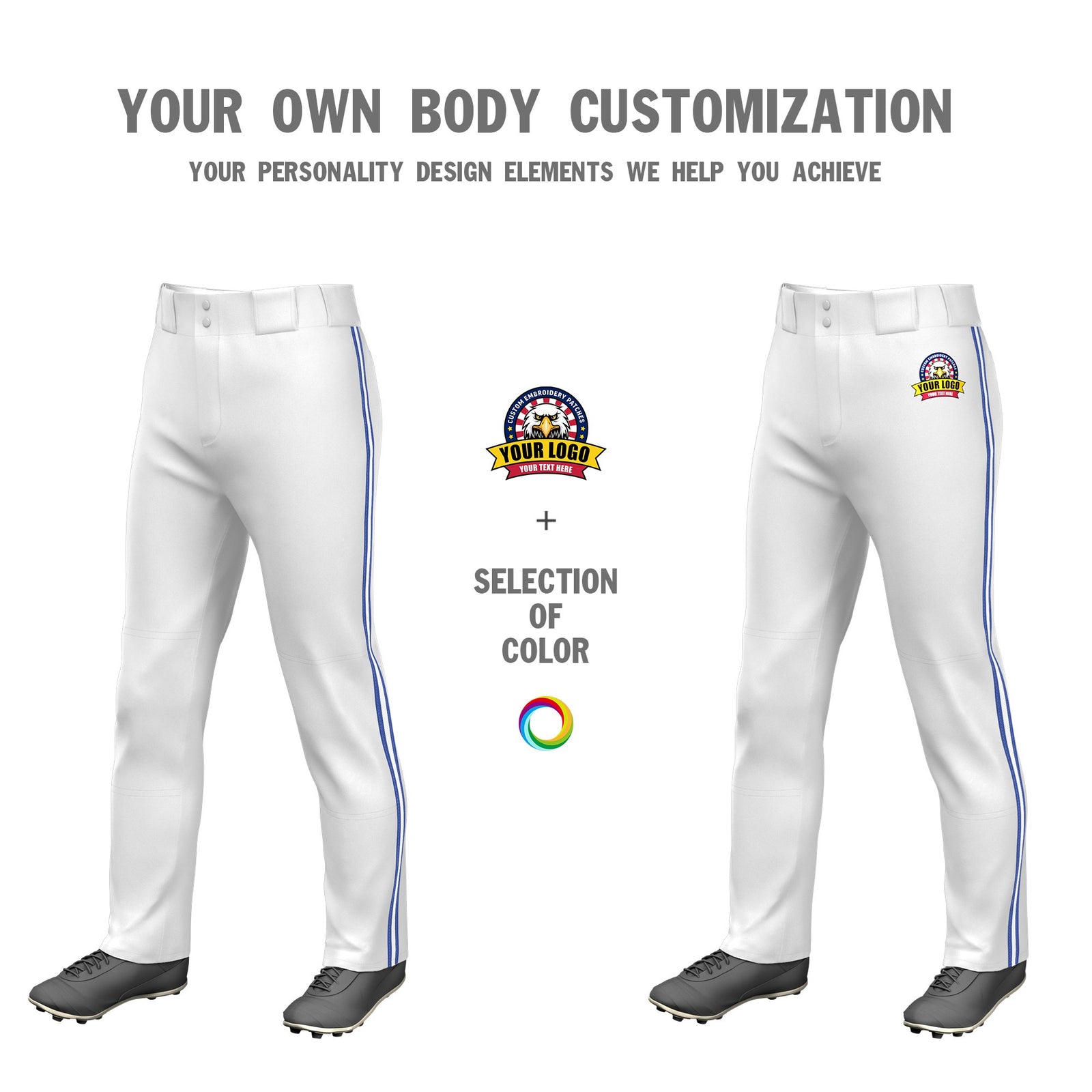 Custom White Royal Blue-White-Royal Blue Classic Fit Stretch Practice Loose-fit Baseball Pants