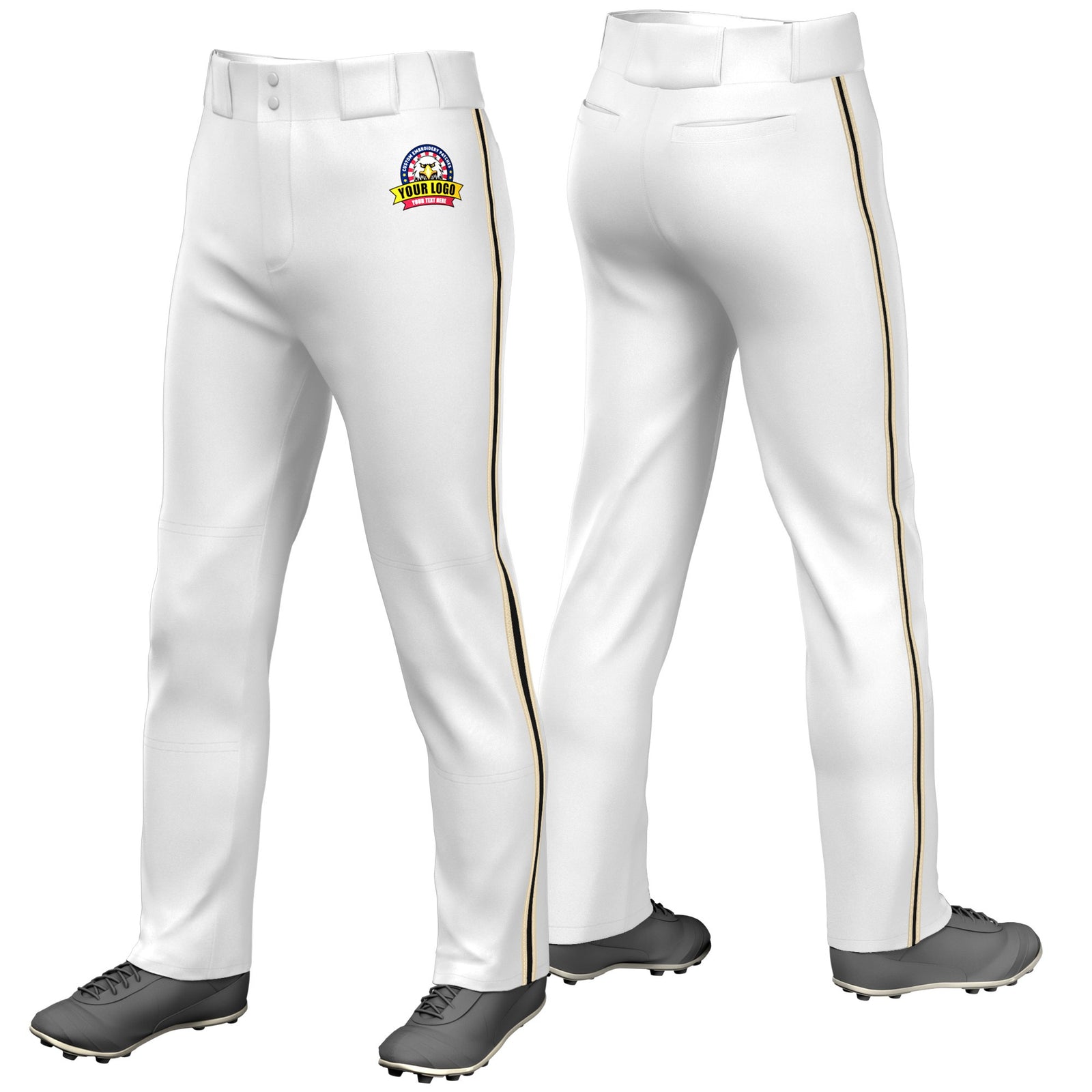 Custom White Khaki-Black-Khaki Classic Fit Stretch Practice Loose-fit Baseball Pants