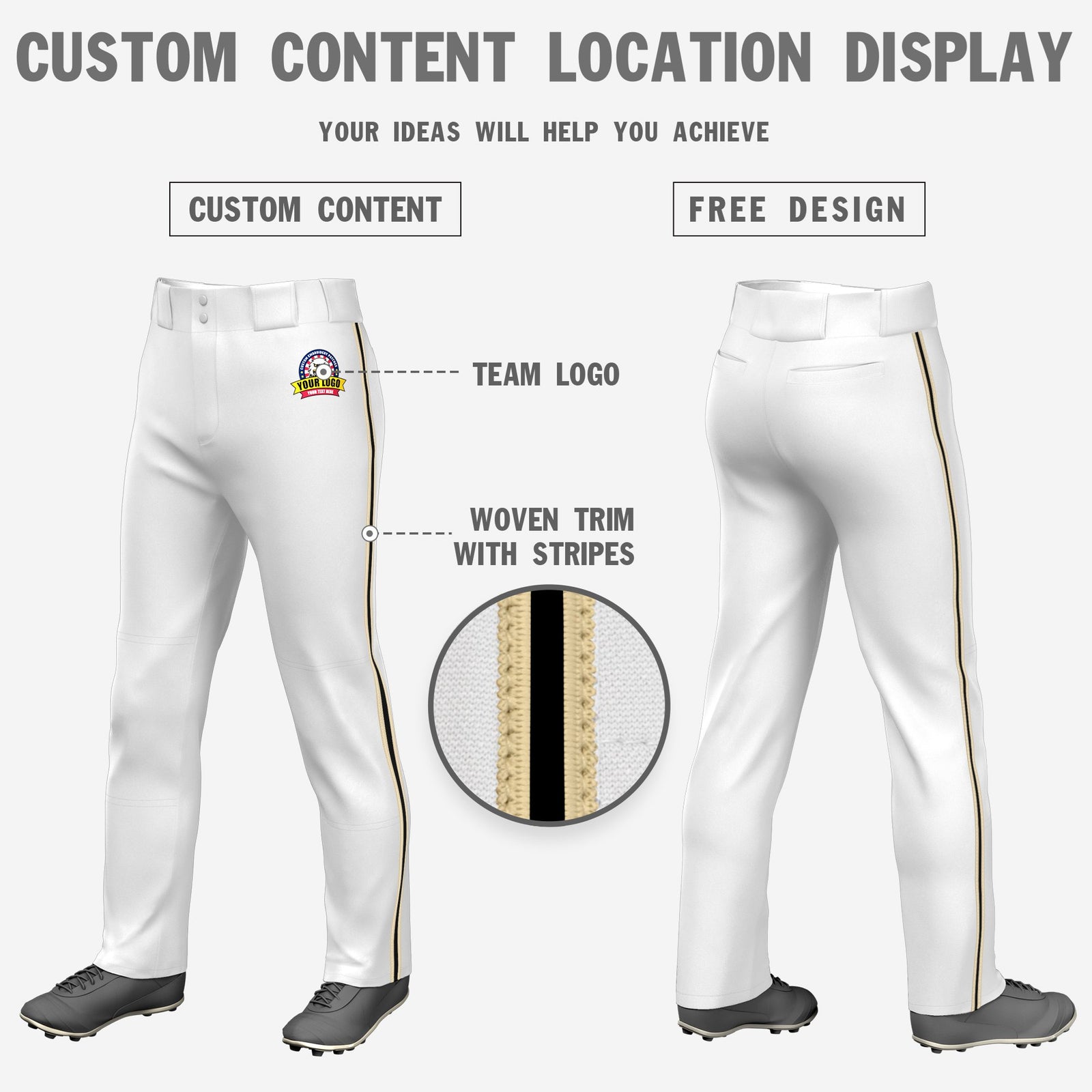 Custom White Khaki-Black-Khaki Classic Fit Stretch Practice Loose-fit Baseball Pants