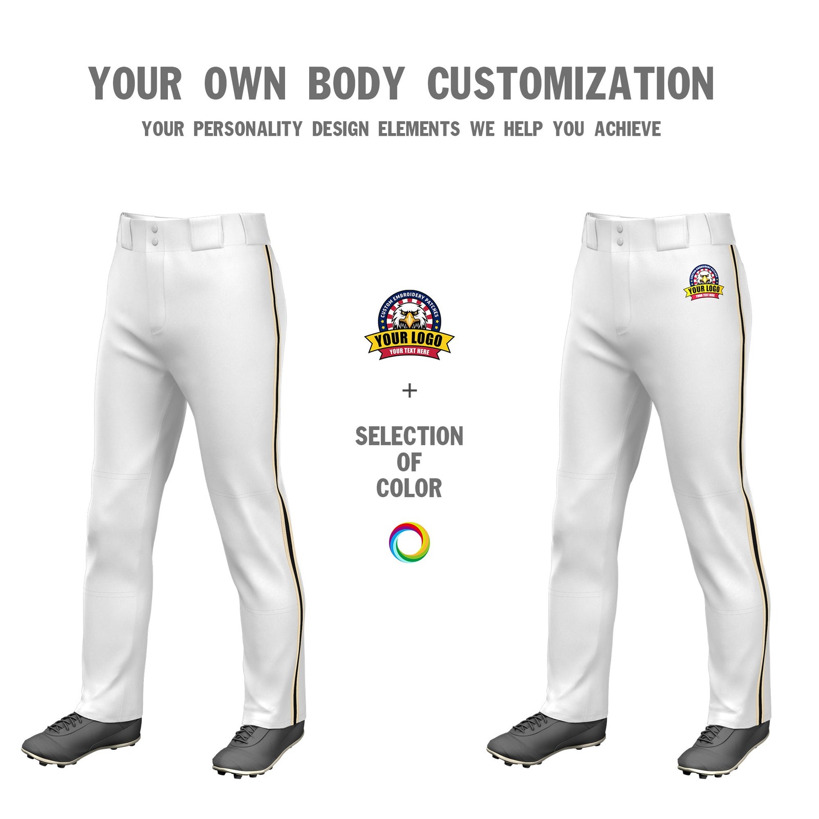Custom White Khaki-Black-Khaki Classic Fit Stretch Practice Loose-fit Baseball Pants