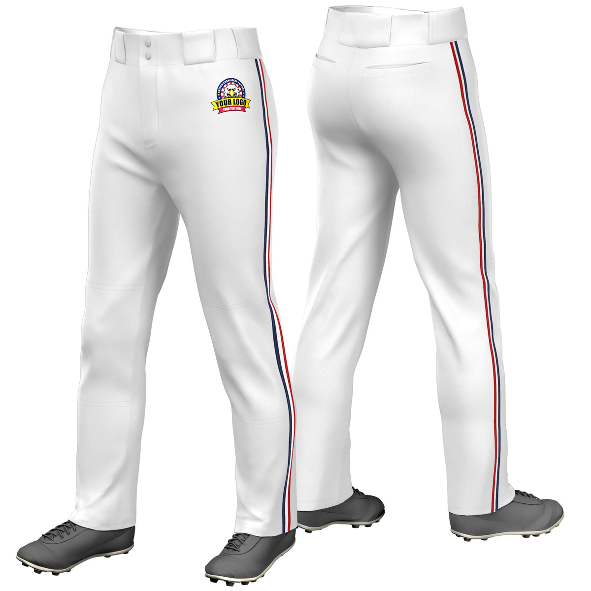 Custom White Navy-White-Red Classic Fit Stretch Practice Loose-fit Baseball Pants
