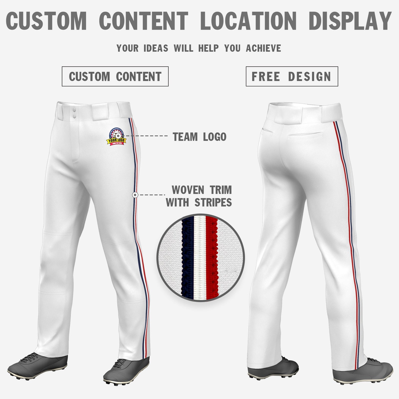 Custom White Navy-White-Red Classic Fit Stretch Practice Loose-fit Baseball Pants