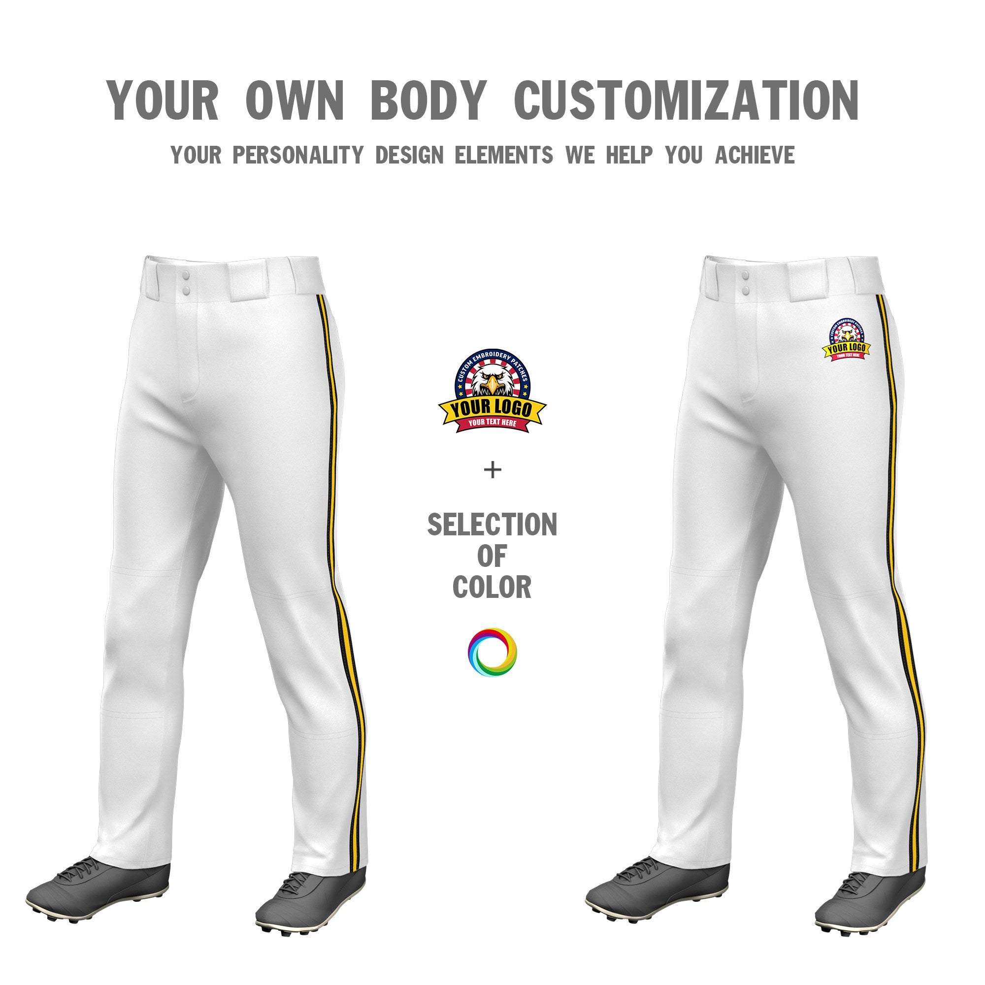 Custom White Black-Gold01-Black Classic Fit Stretch Practice Loose-fit Baseball Pants