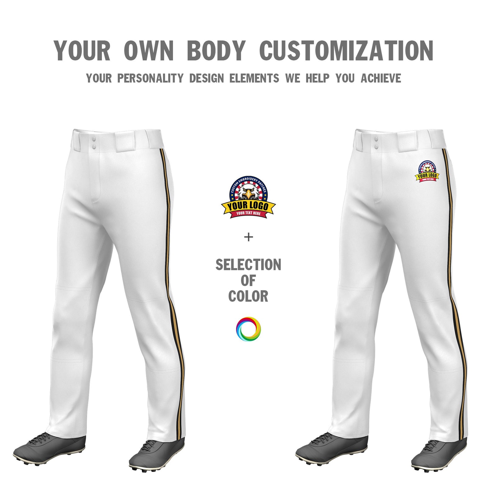 Custom White Black-Old Gold-Black Classic Fit Stretch Practice Loose-fit Baseball Pants
