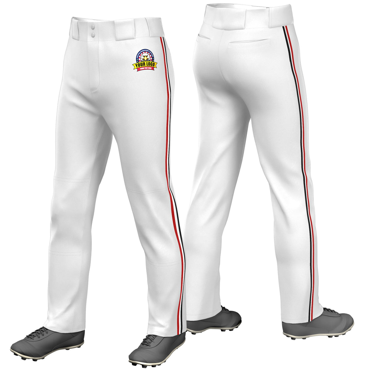 Custom White Red-White-Black Classic Fit Stretch Practice Loose-fit Baseball Pants