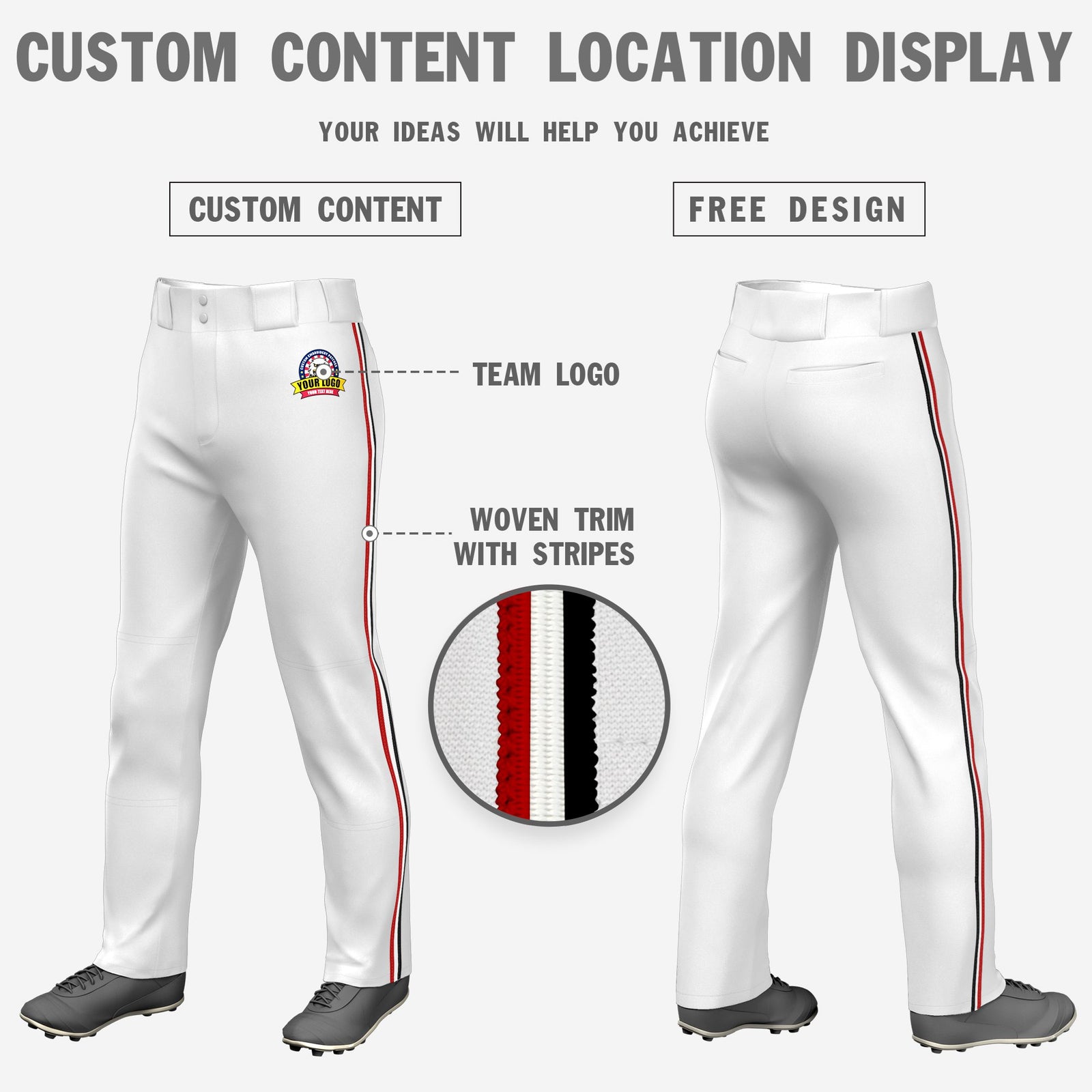 Custom White Red-White-Black Classic Fit Stretch Practice Loose-fit Baseball Pants