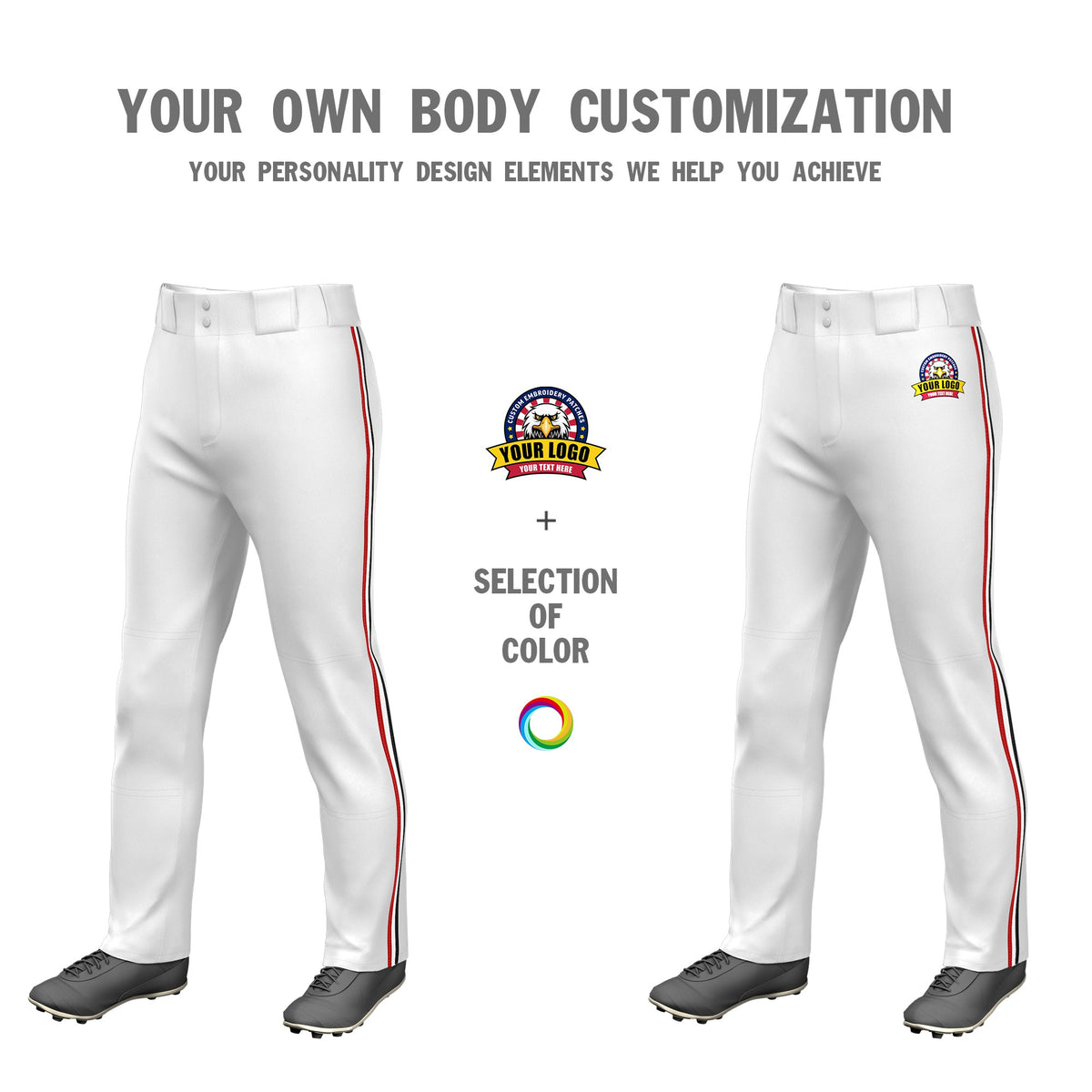 Custom White Red-White-Black Classic Fit Stretch Practice Loose-fit Baseball Pants