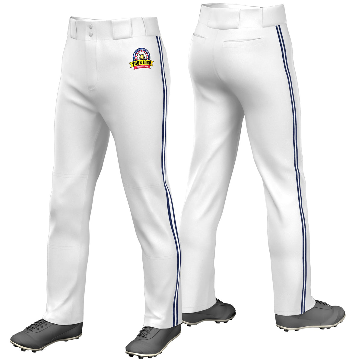 Custom White Navy-White-Navy Classic Fit Stretch Practice Loose-fit Baseball Pants