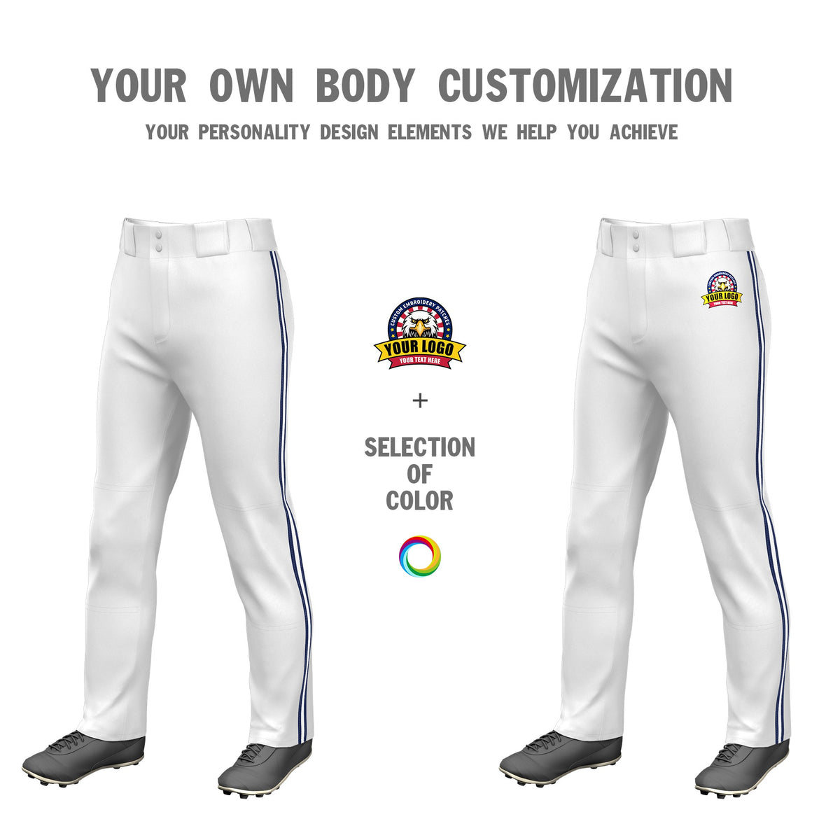 Custom White Navy-White-Navy Classic Fit Stretch Practice Loose-fit Baseball Pants
