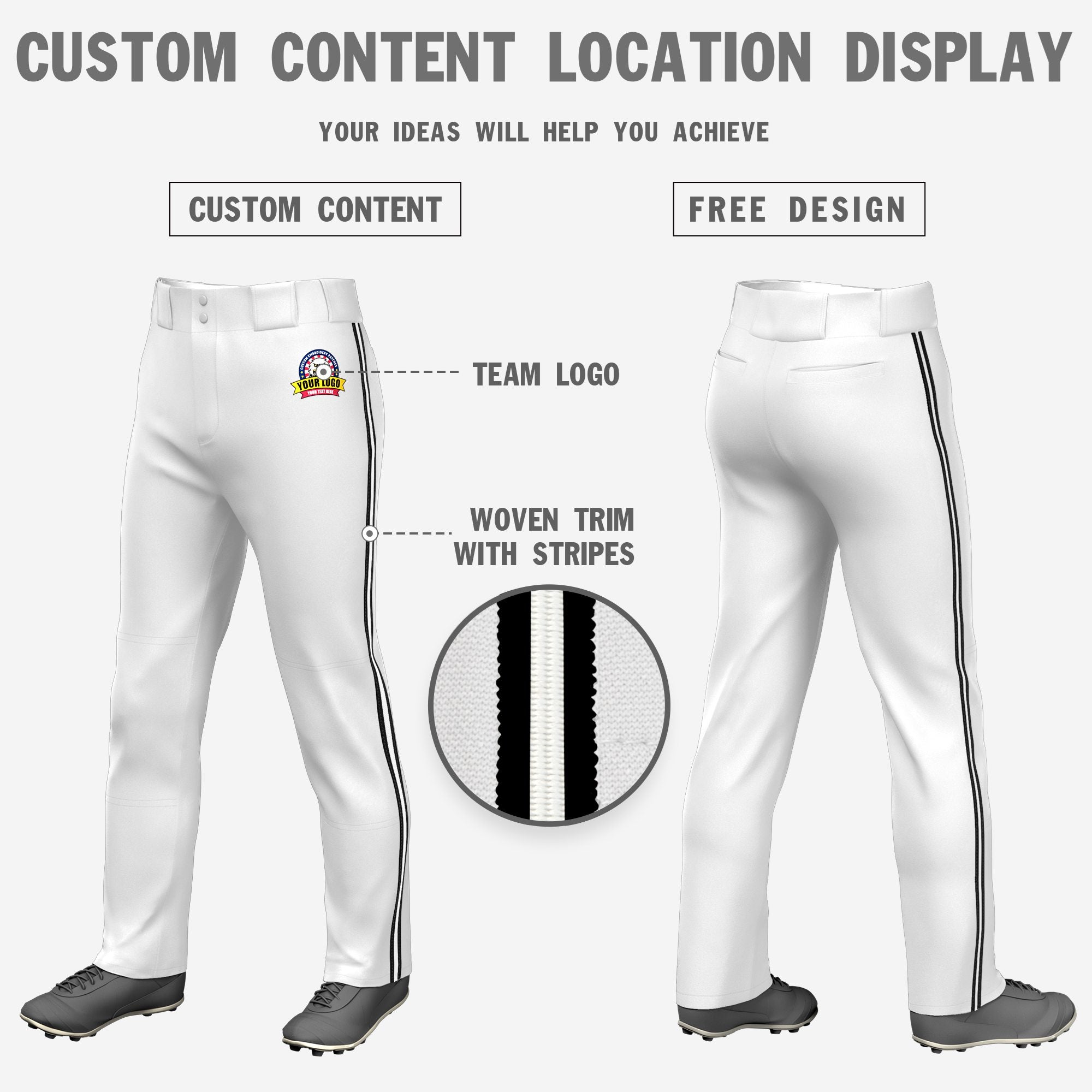 Custom White Black-White-Black Classic Fit Stretch Practice Loose-fit Baseball Pants