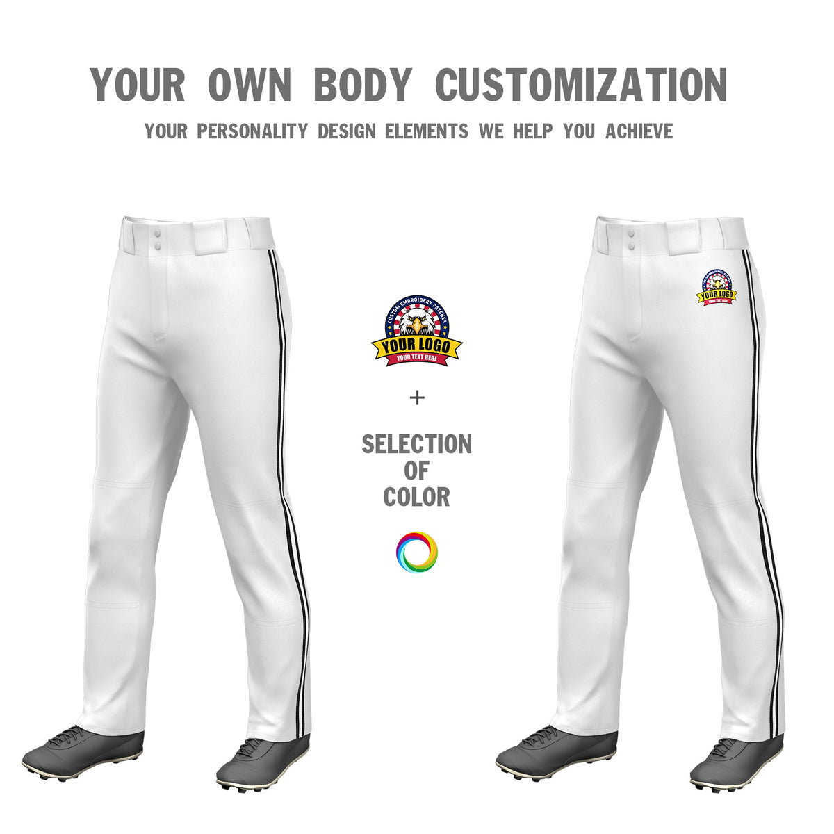 Custom White Black-White-Black Classic Fit Stretch Practice Loose-fit Baseball Pants