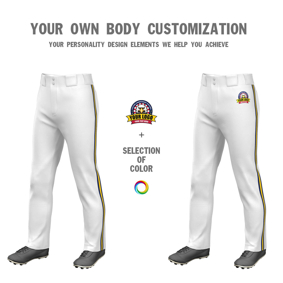 Custom White Navy-Gold01-Navy Classic Fit Stretch Practice Loose-fit Baseball Pants