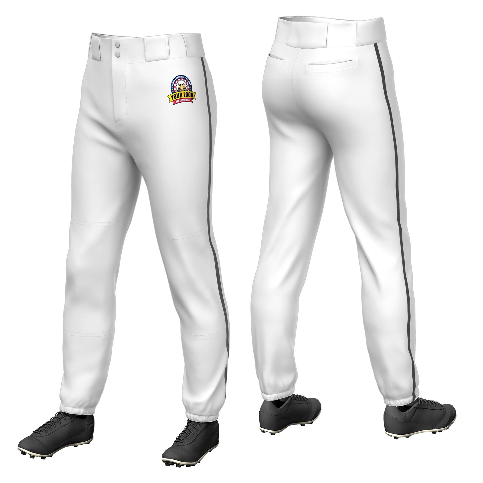 Custom White Drak Gray Classic Fit Stretch Practice Pull-up Baseball Pants