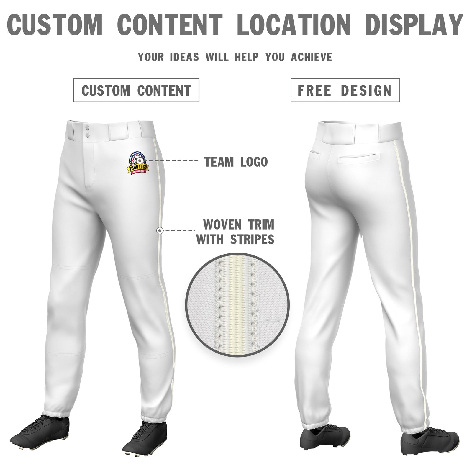 Custom White Cream Classic Fit Stretch Practice Pull-up Baseball Pants