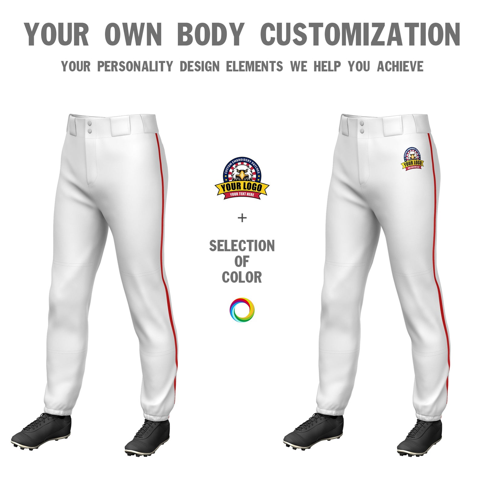 Custom White Red Classic Fit Stretch Practice Pull-up Baseball Pants