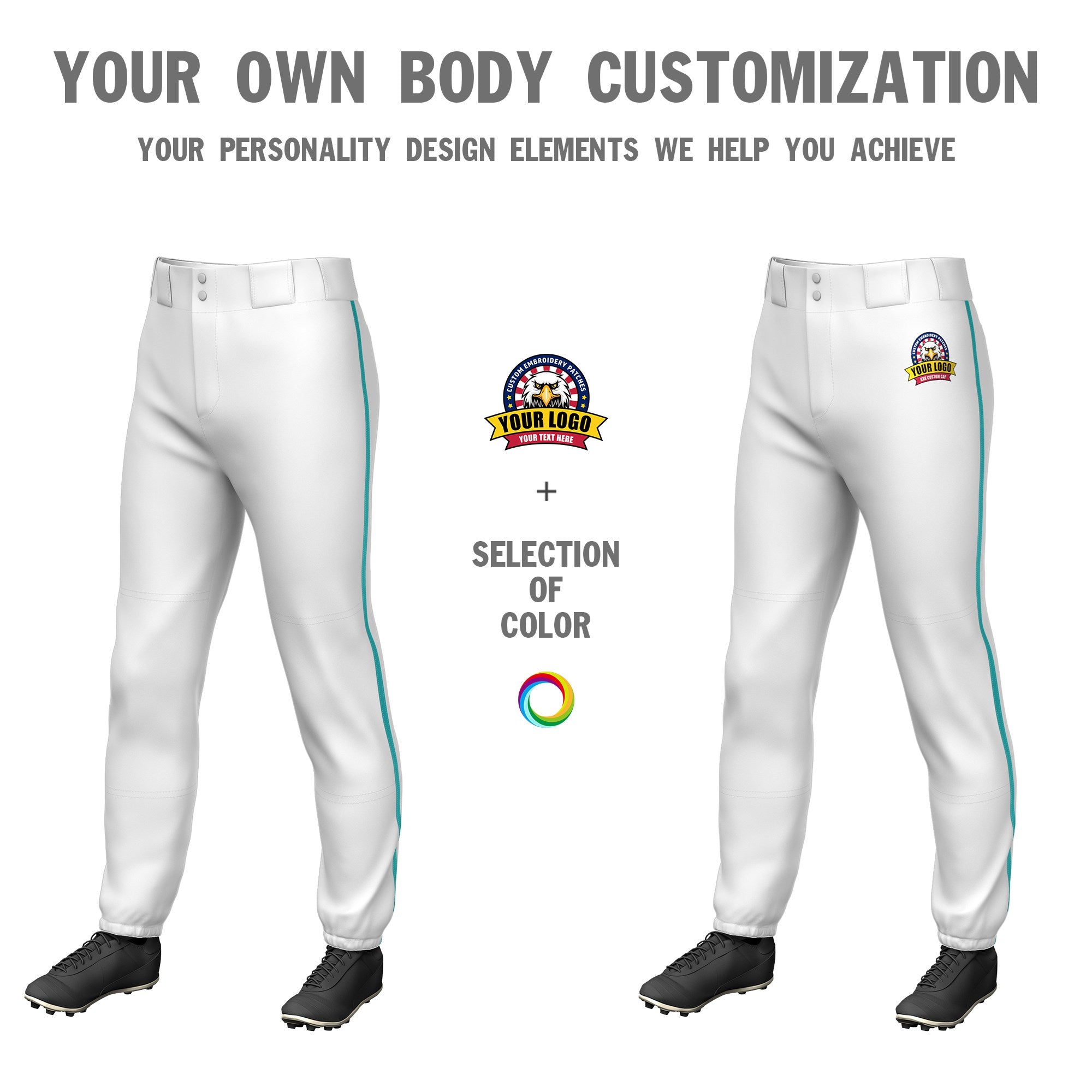 Custom White Aqua Classic Fit Stretch Practice Pull-up Baseball Pants