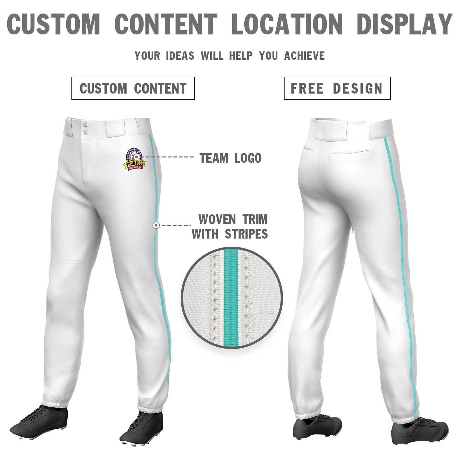 Custom White Bright Green Classic Fit Stretch Practice Pull-up Baseball Pants