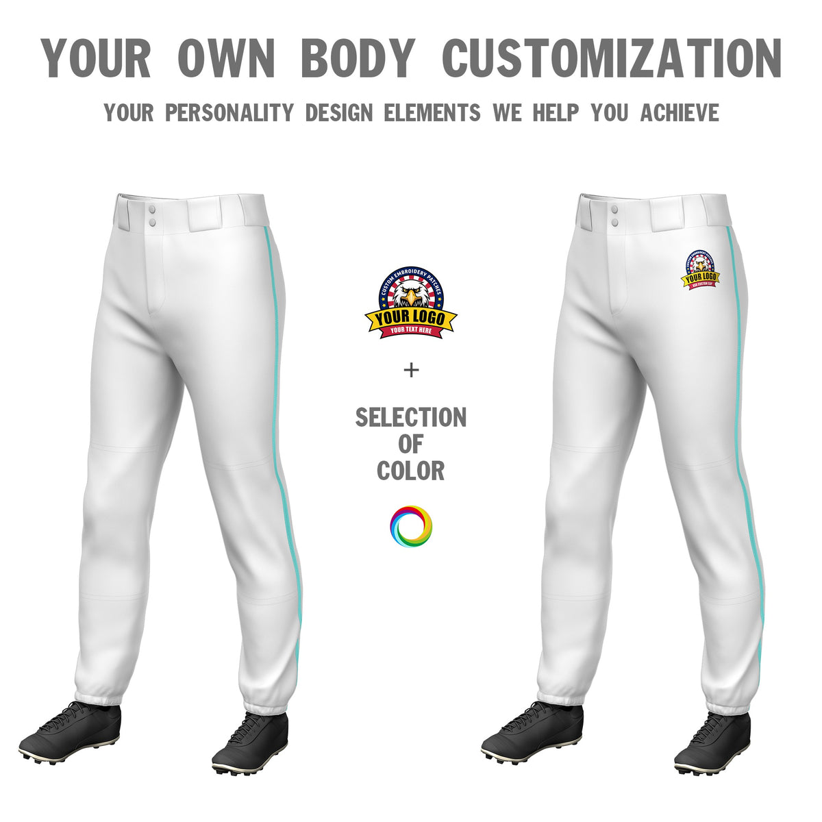 Custom White Bright Green Classic Fit Stretch Practice Pull-up Baseball Pants