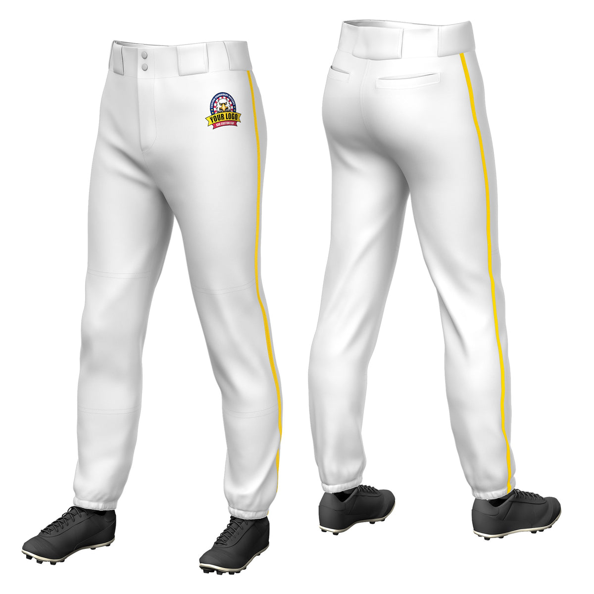 Custom White Gold01 Classic Fit Stretch Practice Pull-up Baseball Pants