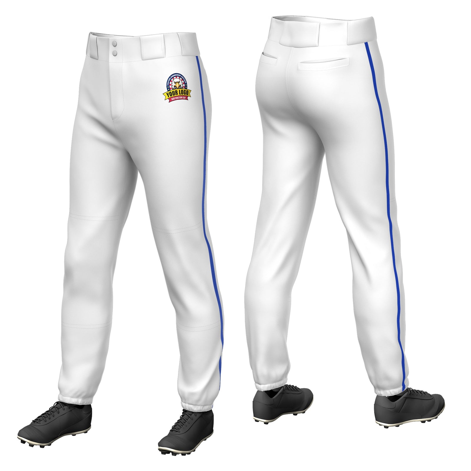 Custom White Royal Blue Classic Fit Stretch Practice Pull-up Baseball Pants