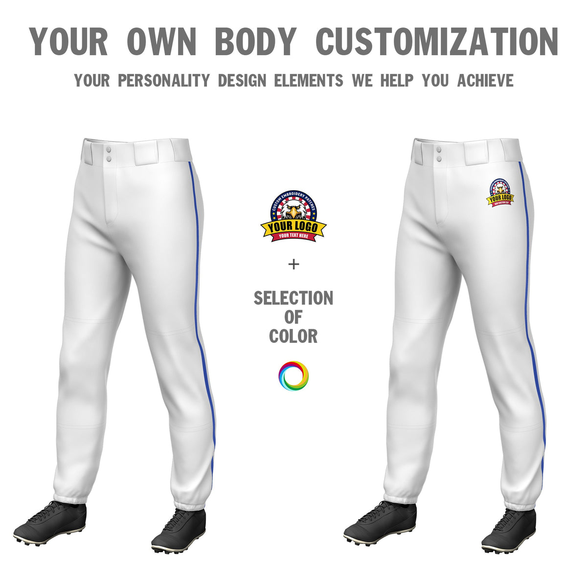 Custom White Royal Blue Classic Fit Stretch Practice Pull-up Baseball Pants