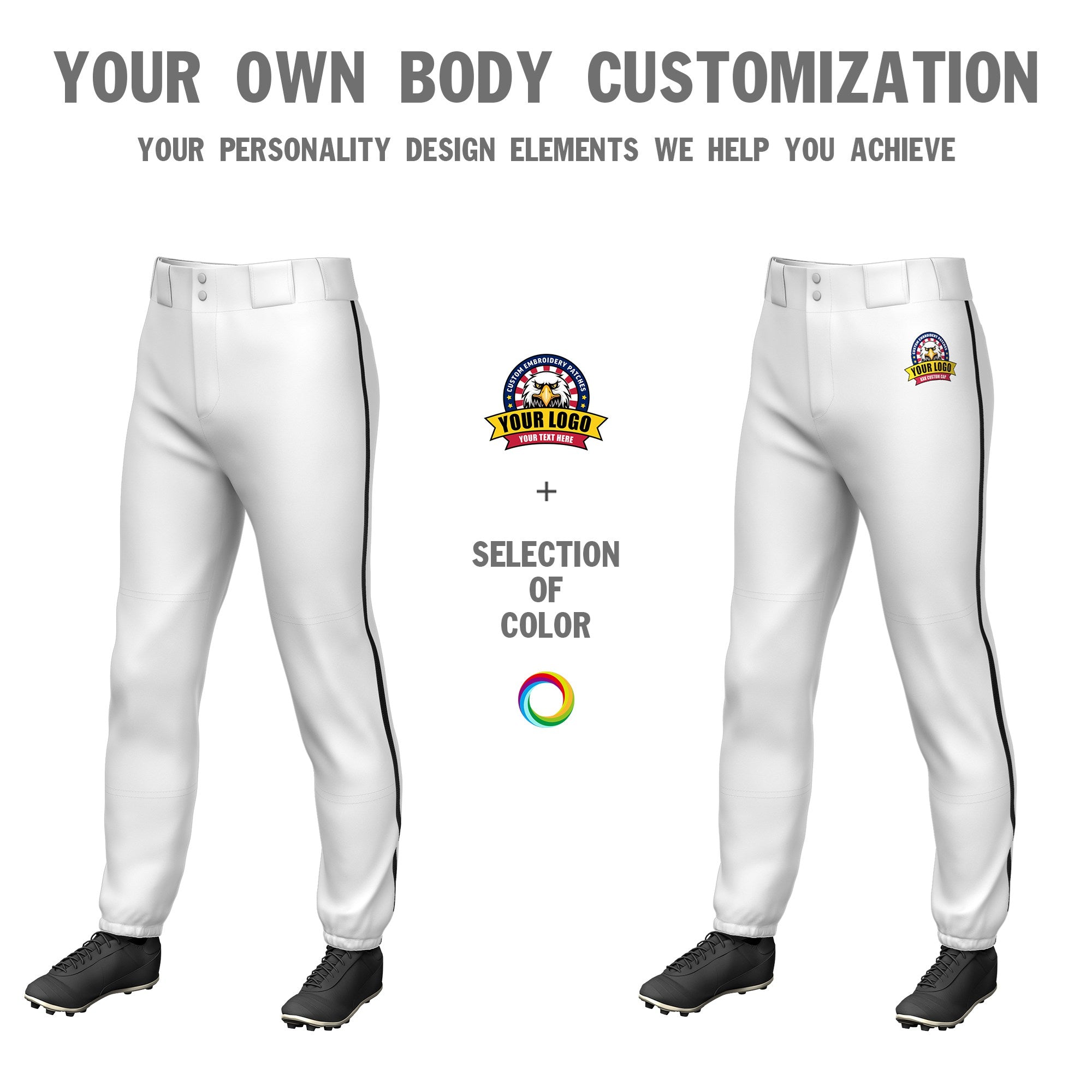 Custom White Black Classic Fit Stretch Practice Pull-up Baseball Pants