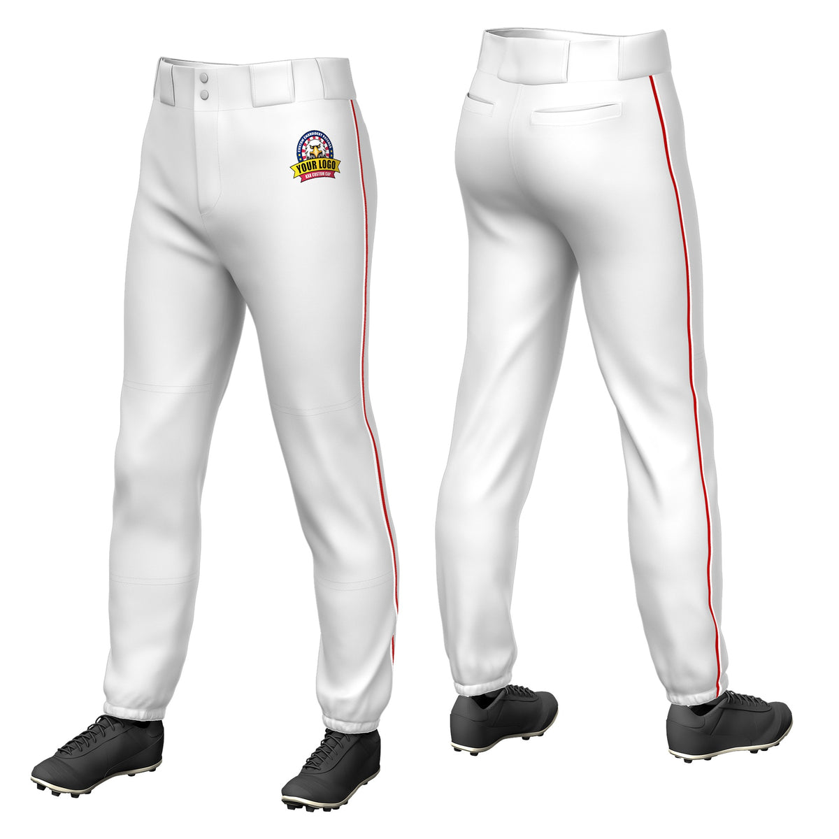 Custom White Red Classic Fit Stretch Practice Pull-up Baseball Pants