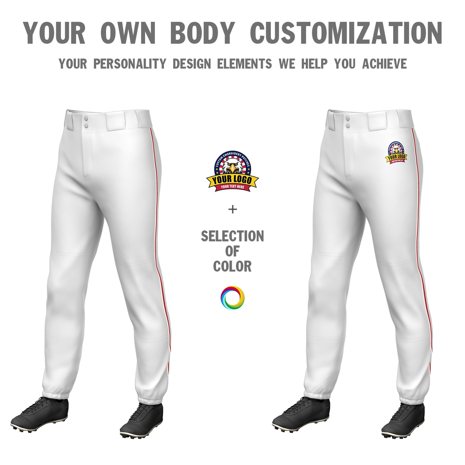 Custom White Red Classic Fit Stretch Practice Pull-up Baseball Pants