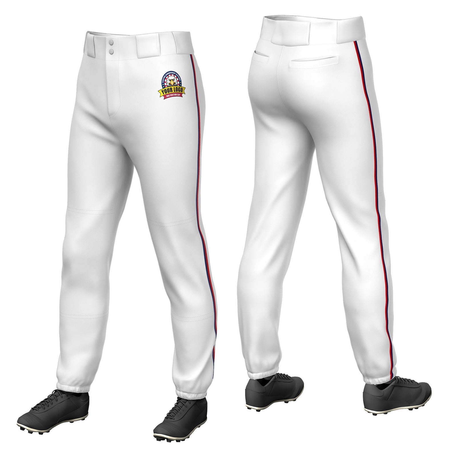Custom White Navy-White Classic Fit Stretch Practice Pull-up Baseball Pants