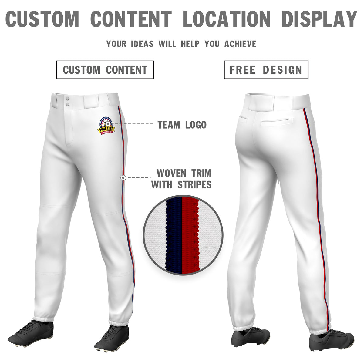 Custom White Navy-White Classic Fit Stretch Practice Pull-up Baseball Pants