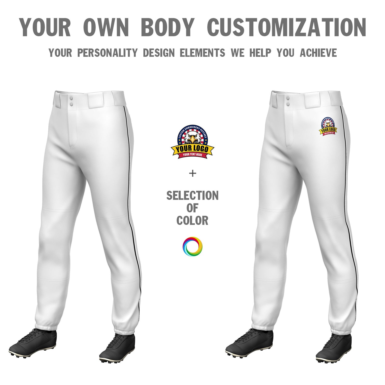 Custom White Black-White Classic Fit Stretch Practice Pull-up Baseball Pants