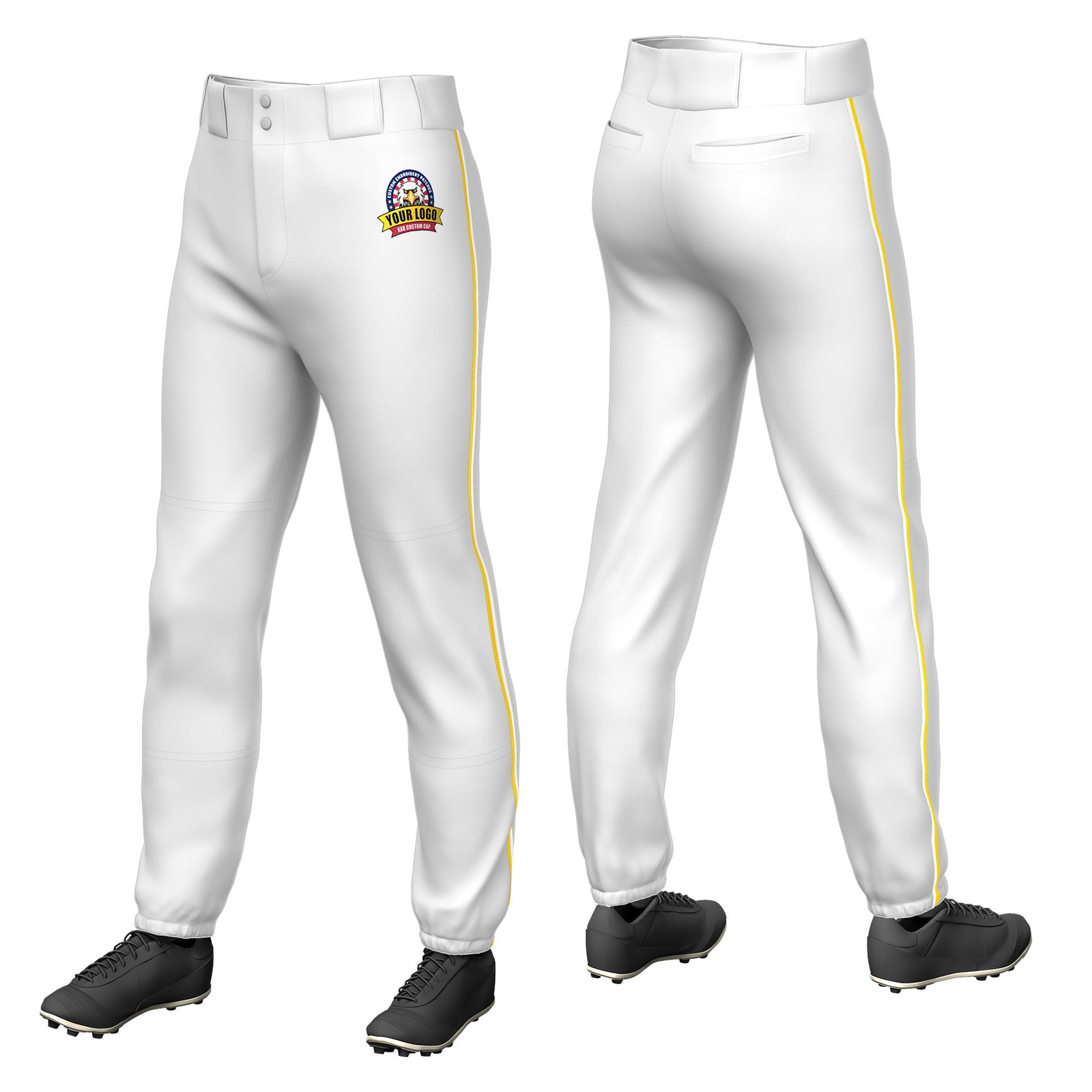Custom White Gold01-White Classic Fit Stretch Practice Pull-up Baseball Pants