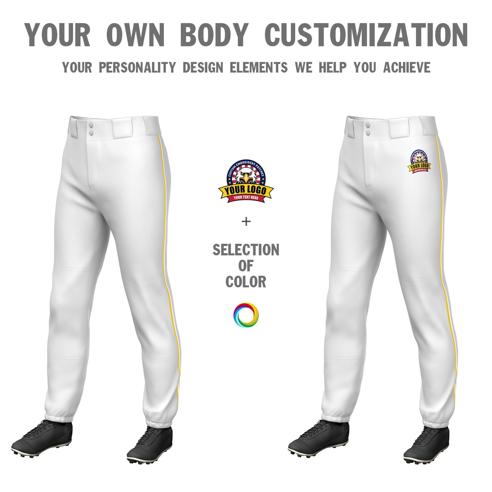 Custom White Gold01-White Classic Fit Stretch Practice Pull-up Baseball Pants