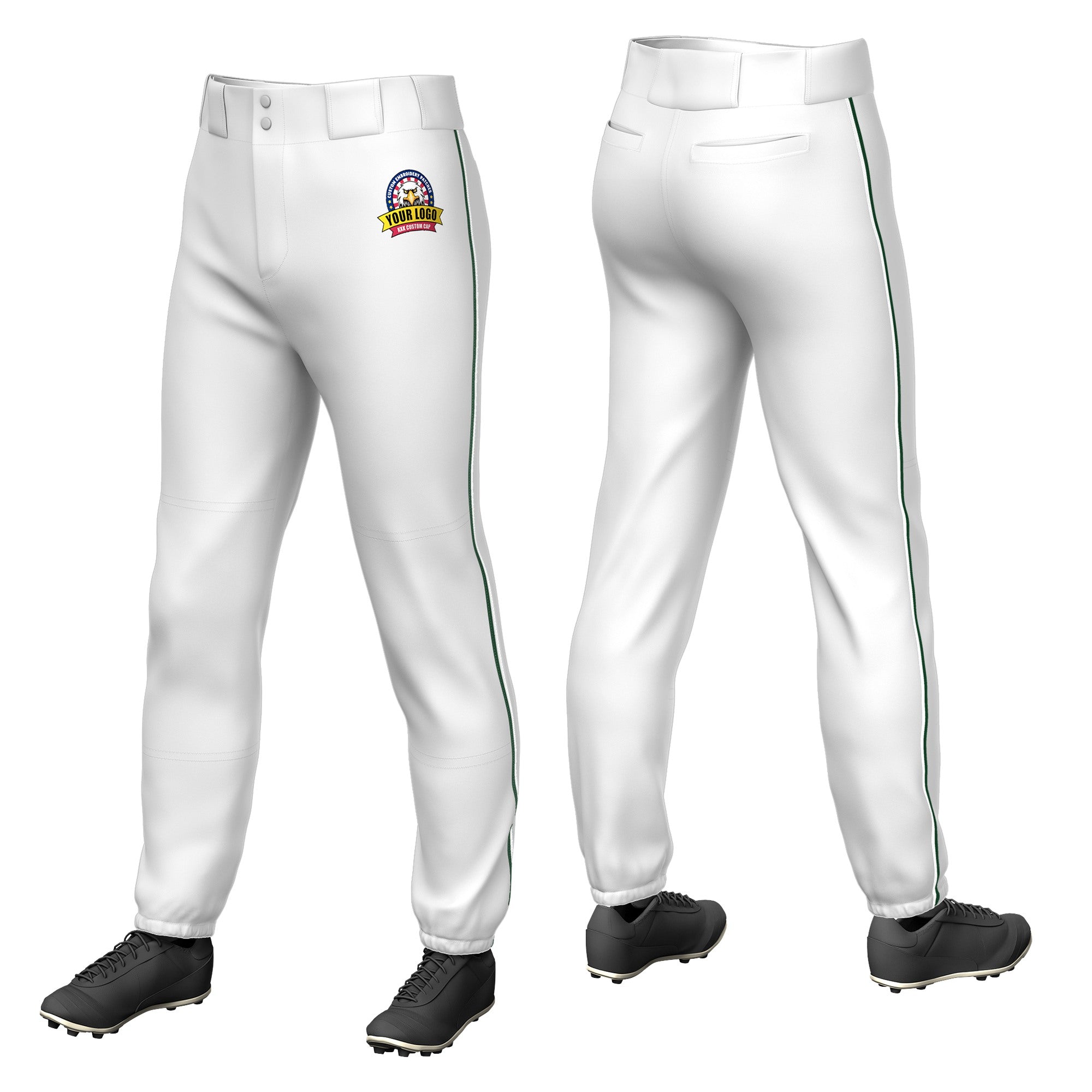 Custom White Green-White Classic Fit Stretch Practice Pull-up Baseball Pants