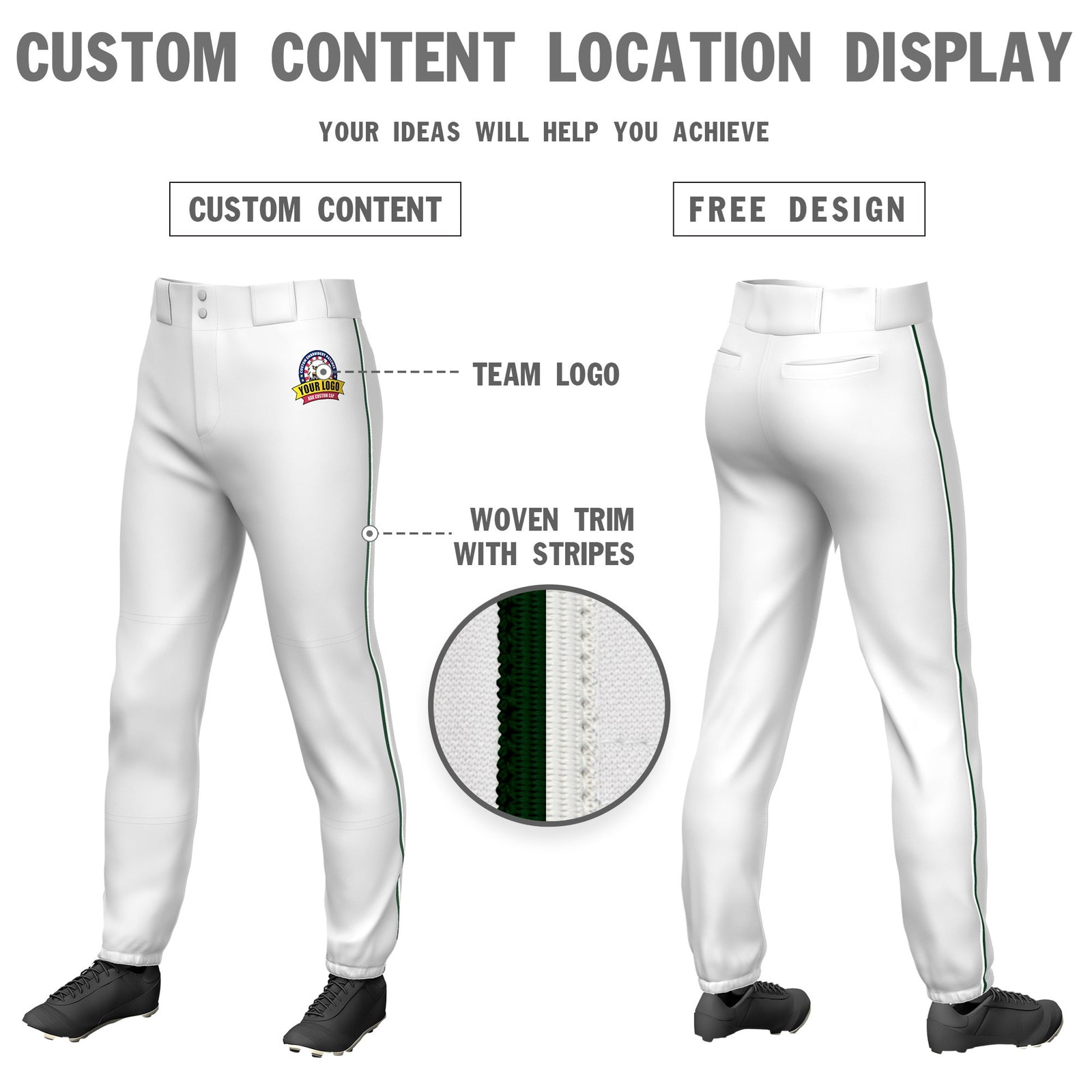 Custom White Green-White Classic Fit Stretch Practice Pull-up Baseball Pants